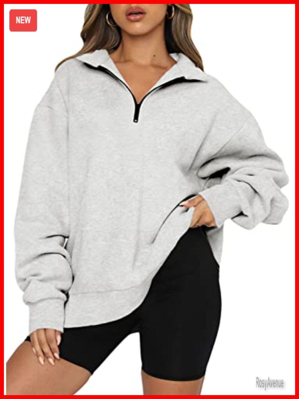 Oversized Fleece Half Zip Pullover Sweatshirt Kangaroo Pocket